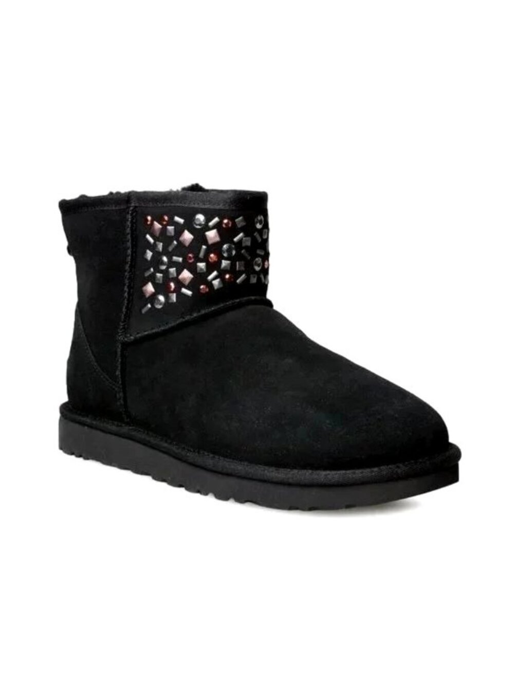 UGG Women's Black Suede Sheepskin Cristal Classic Mini II Stud Boots Size 5 1345 - Picture 12 of 14